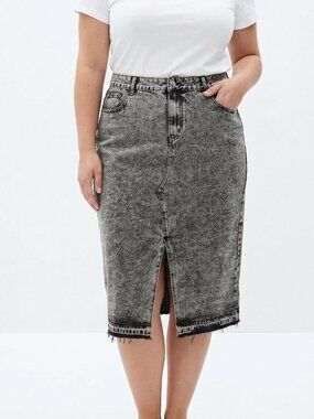 Cimuk Skirt Denim Black Grunge Casual Midi 2XL